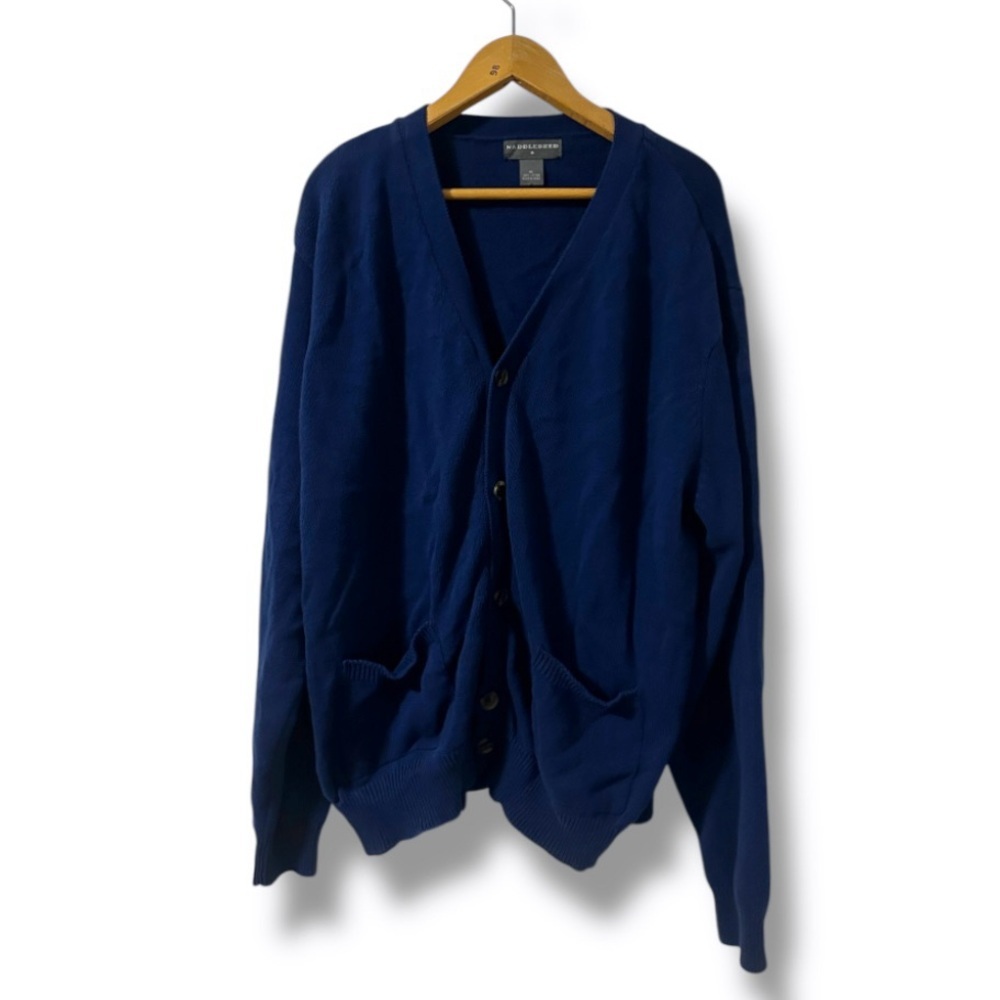 Vintage Saddlebred Navy Blue Grandpa Sweater Knit Cardigan Mens Size XL Academia